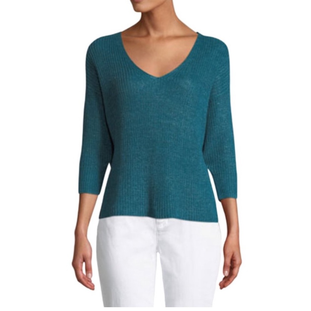 Eileen Fisher Linen Knit Dolman Sleeve Teal Top XL